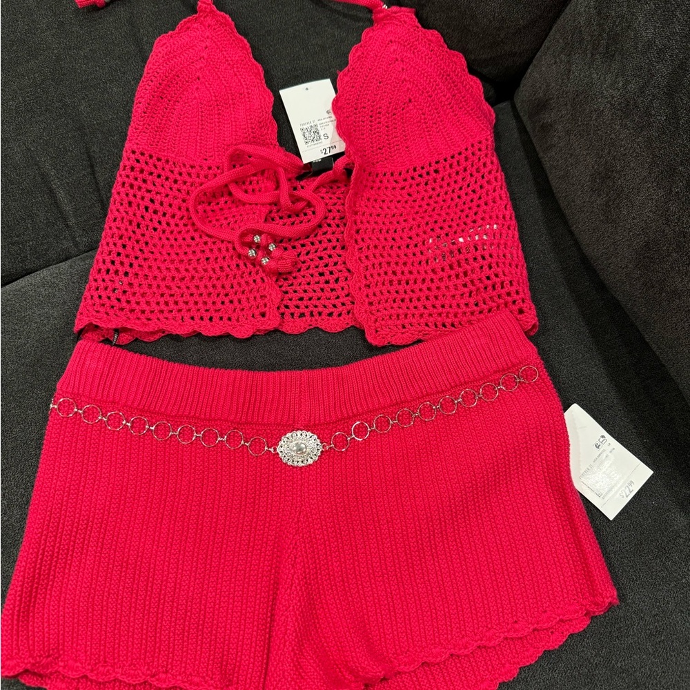 Hot Pink Crochet Intimate Set